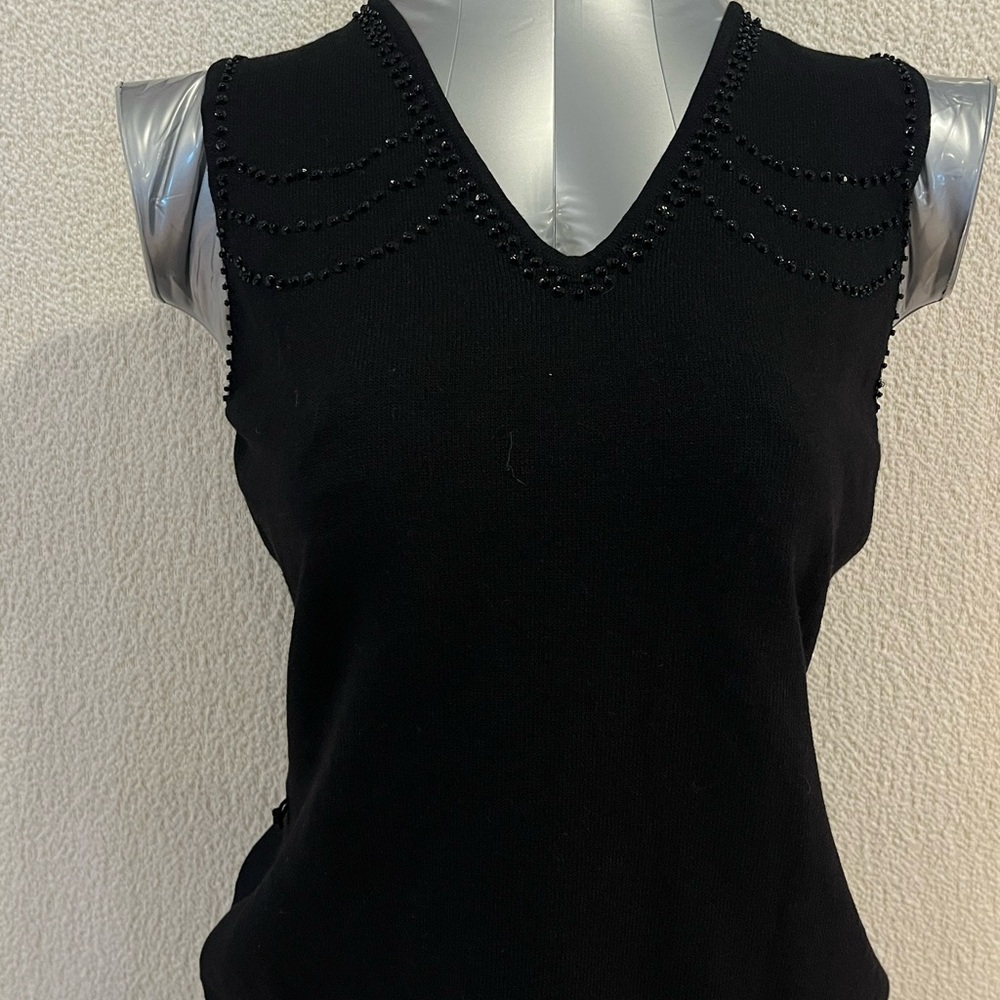 LOFT Black Beaded V-Neck Sleeveless Tank